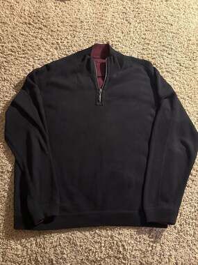 Tommy Bahama Reversible Quarter-Zip Sweater XL/TG Black Cotton